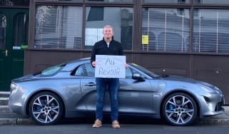 Steve Sutcliffe holding &#039;au revoir&#039; sign