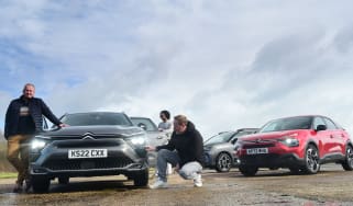 Ellis Hyde, Pete Baiden and Jordan Katsianis inspecting Citroen C5 X